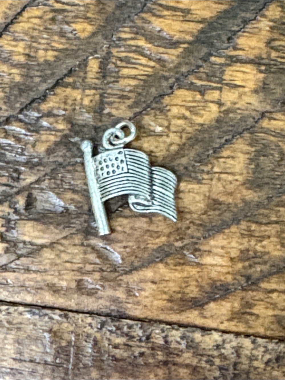 Sterling Silver American Flag Charm Pendant - Silver